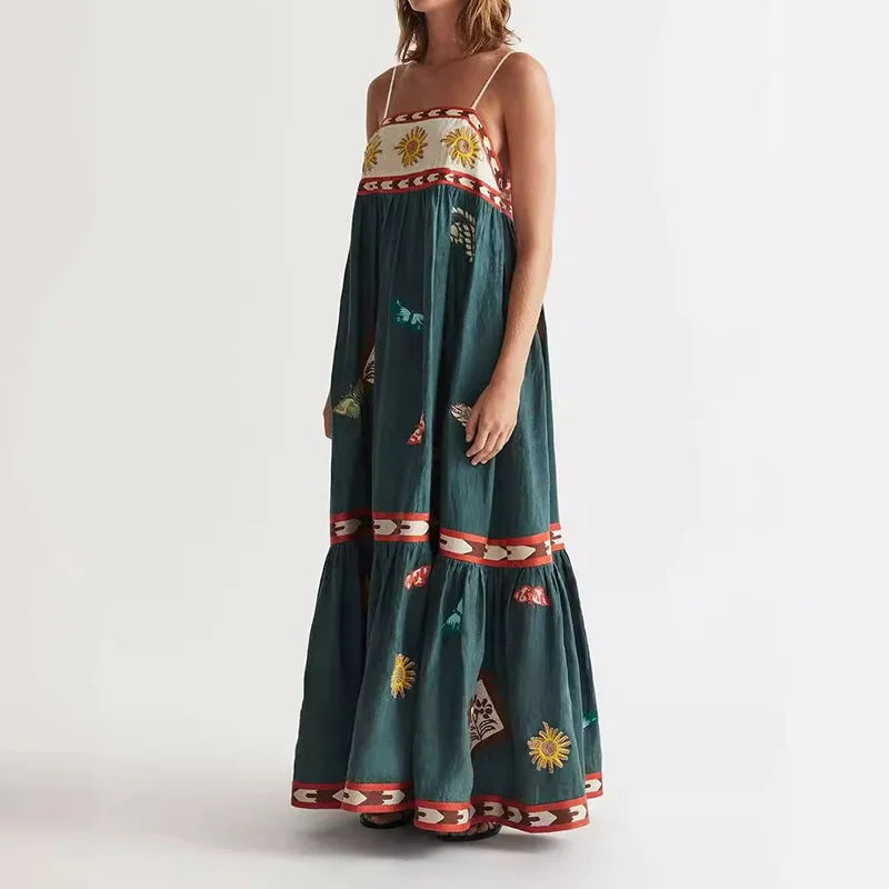 Vestido Longo Estampado Sem Mangas