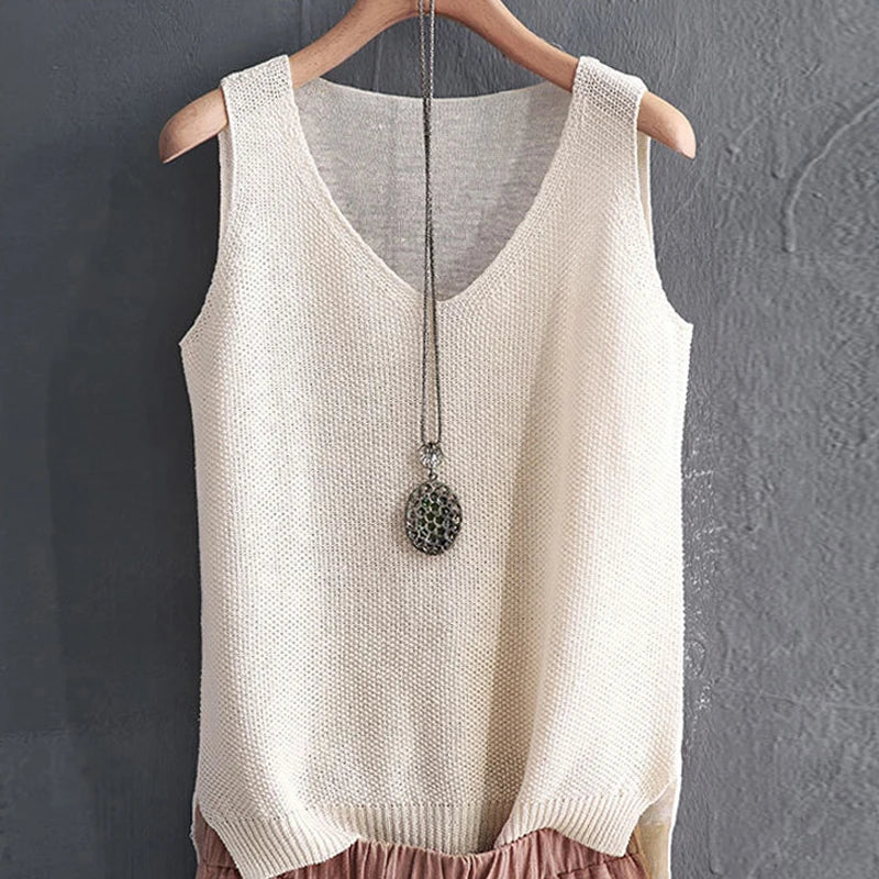 Blusa Feminina Sem Mangas com Gola V