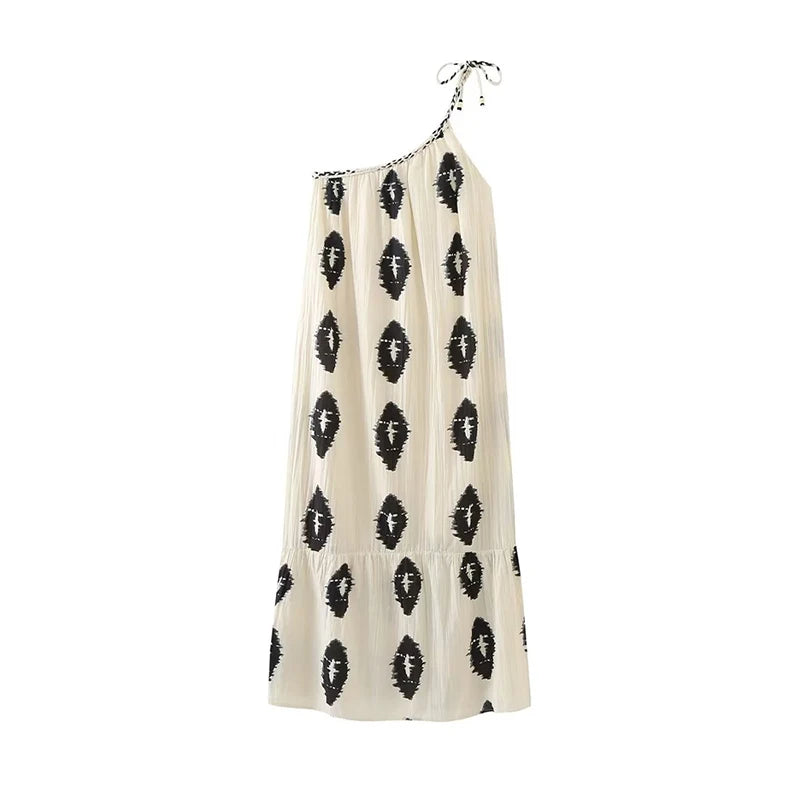 Vestido Midi Assimétrico com Estampa Elegante