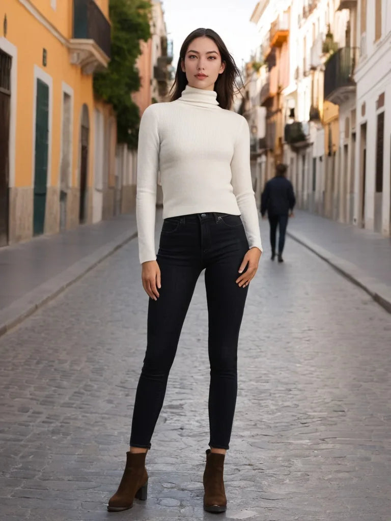 Suéter Feminino de Gola Alta em Malha