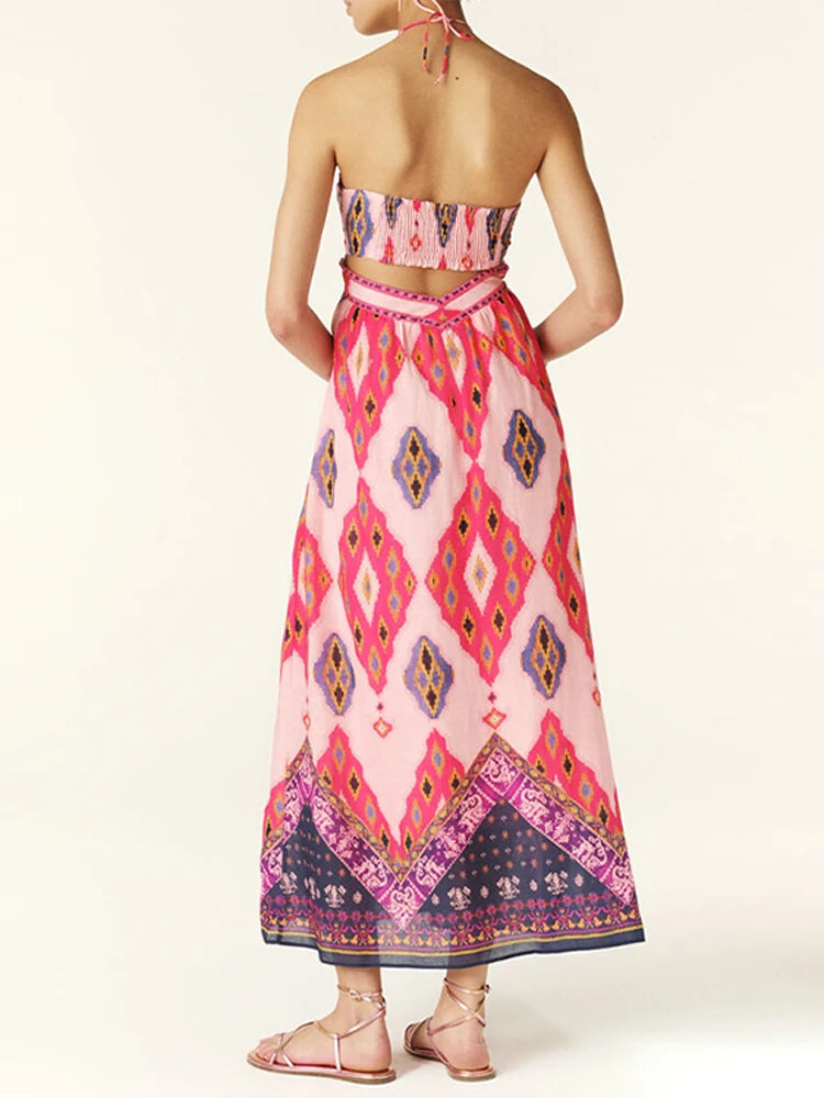 Vestido estampas geométricas Rosa