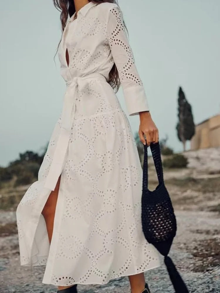 Vestido de Laise Branco Midi