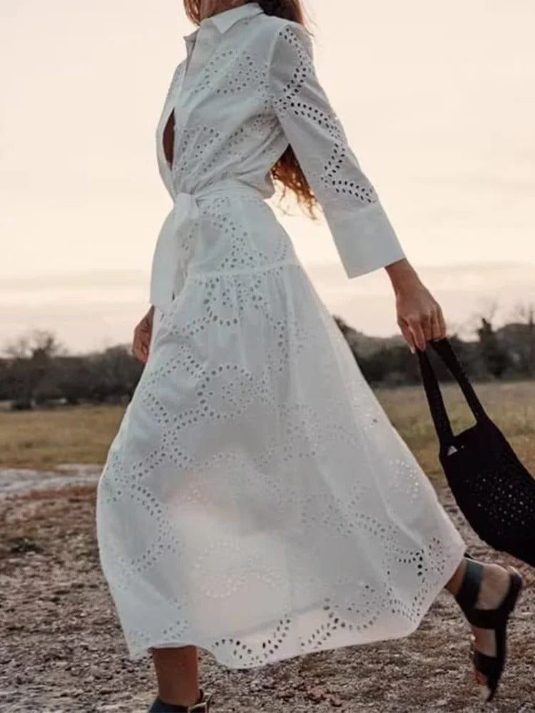 Vestido de Laise Branco Midi
