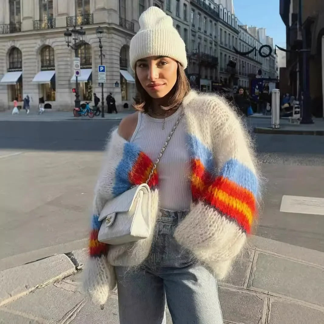 Cardigan Branco com Listras