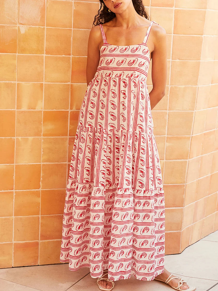 Vestido Maxi Vintage com Estampa Listrada
