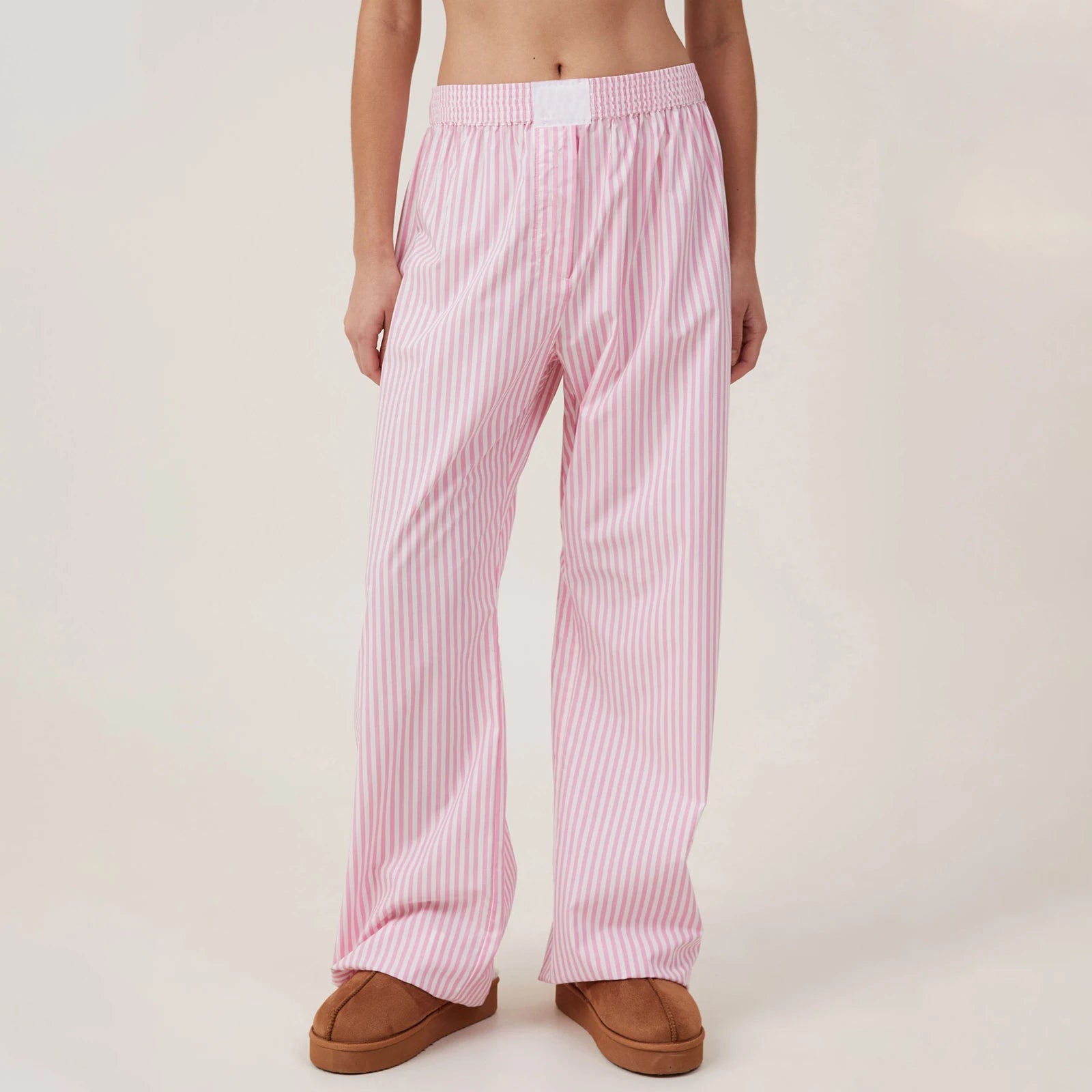 Calça lounge listrada Hirigin feminina, casual solta, cintura elástica, calças compridas com pernas largas, streetwear retrô, verão e primavera