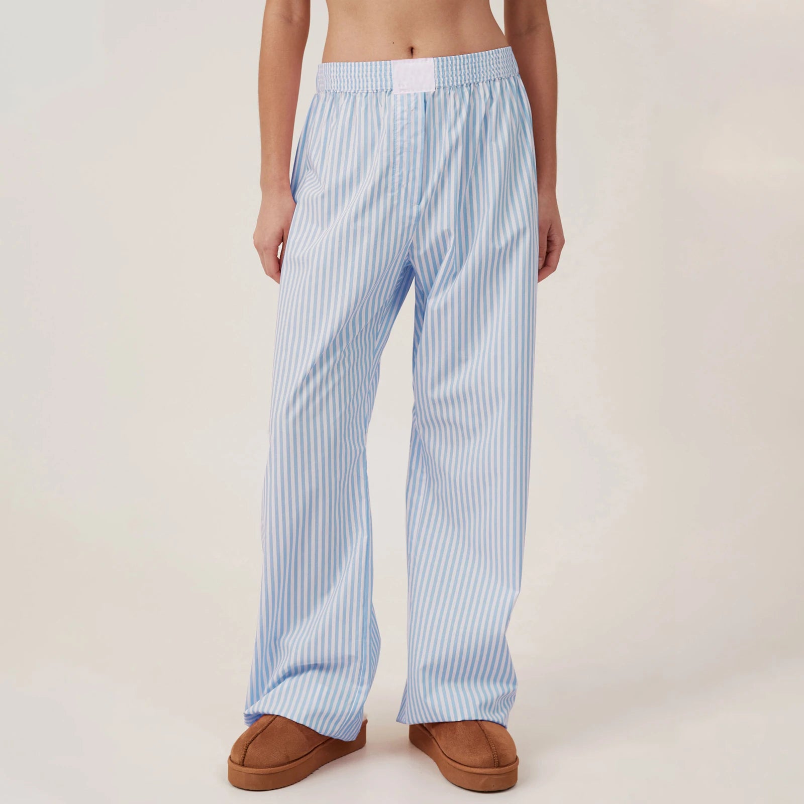 Calça lounge listrada Hirigin feminina, casual solta, cintura elástica, calças compridas com pernas largas, streetwear retrô, verão e primavera