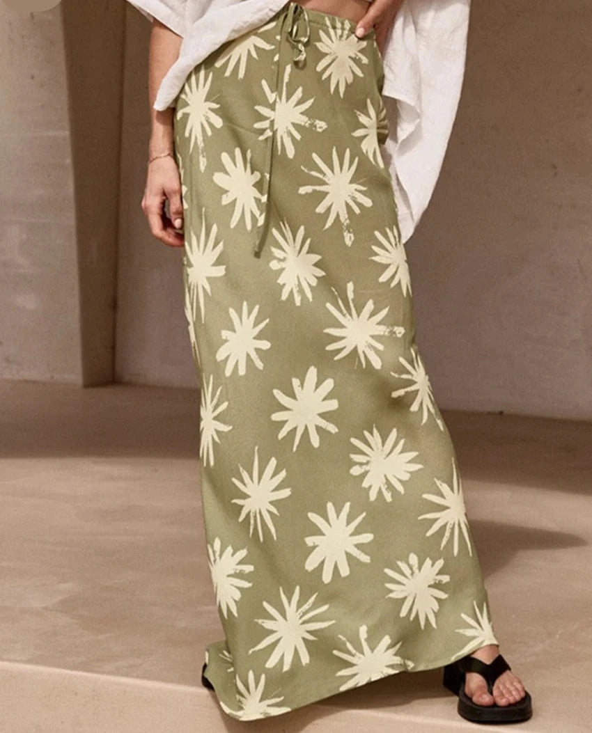 Clacive-Saia solta de cintura alta com estampa feminina, roupa feminina, moda casual elegante, estampa clássica, 2024