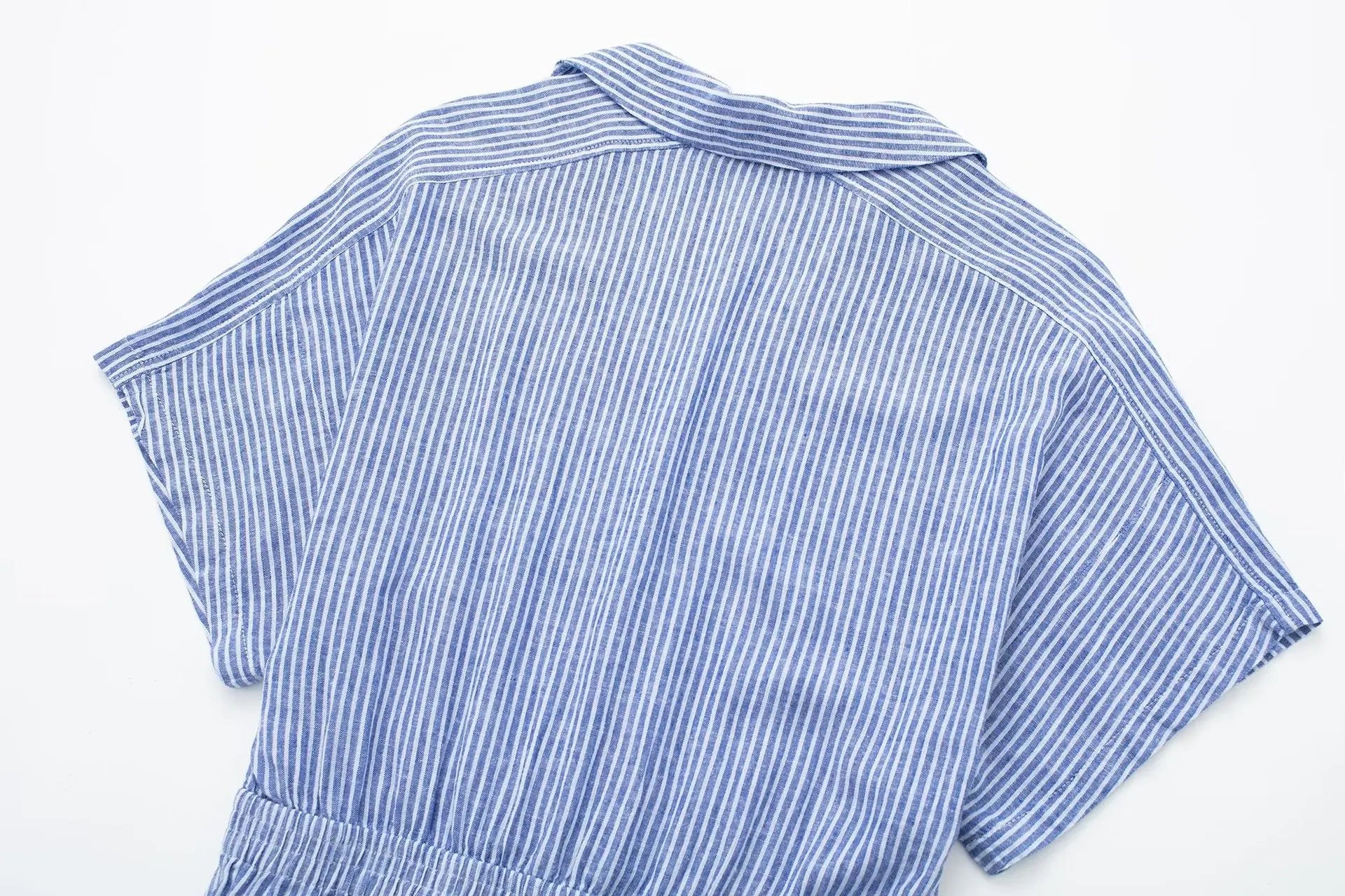 Macaquinho Feminino de Canhãmo Listrado Azul