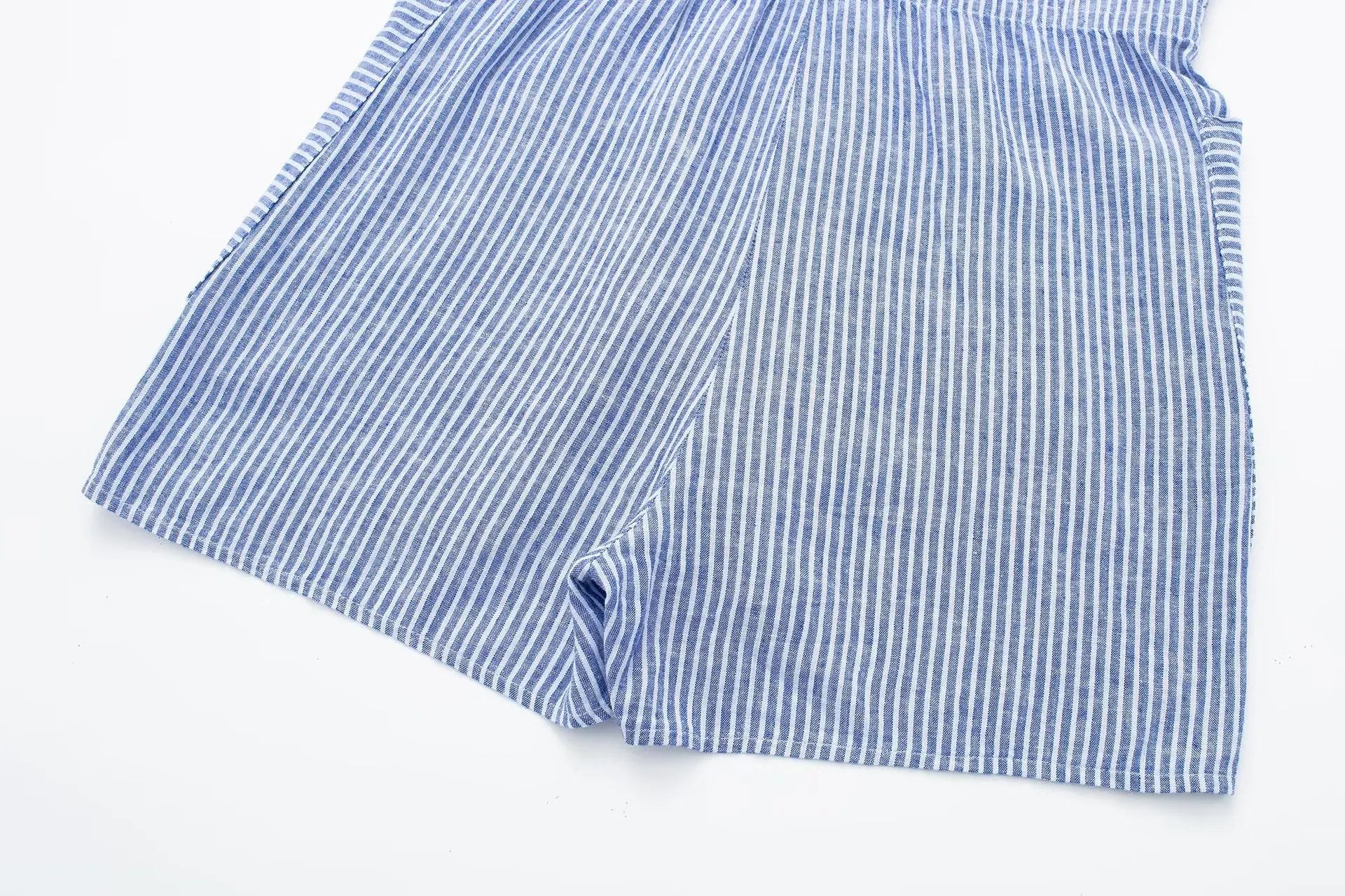 Macaquinho Feminino de Canhãmo Listrado Azul