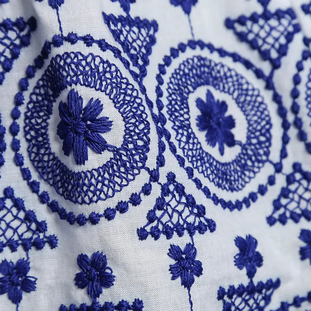 Short Feminino Bordado Azul Vintage