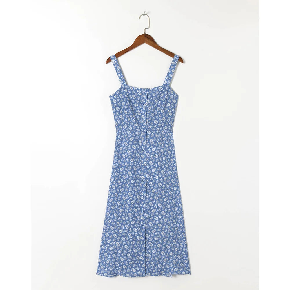 Vestido Midi Floral com Fenda Elegante