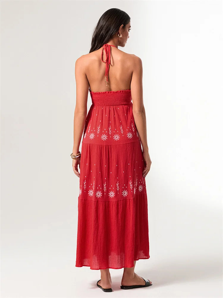 Vestido Longo Feminino com Bordado Floral