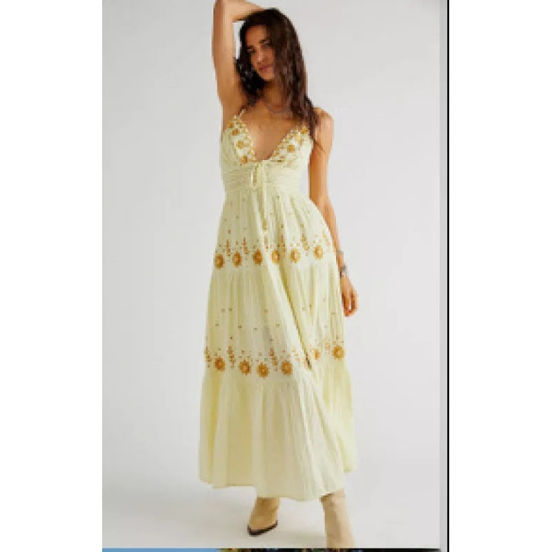 Vestido Longo Feminino com Bordado Floral