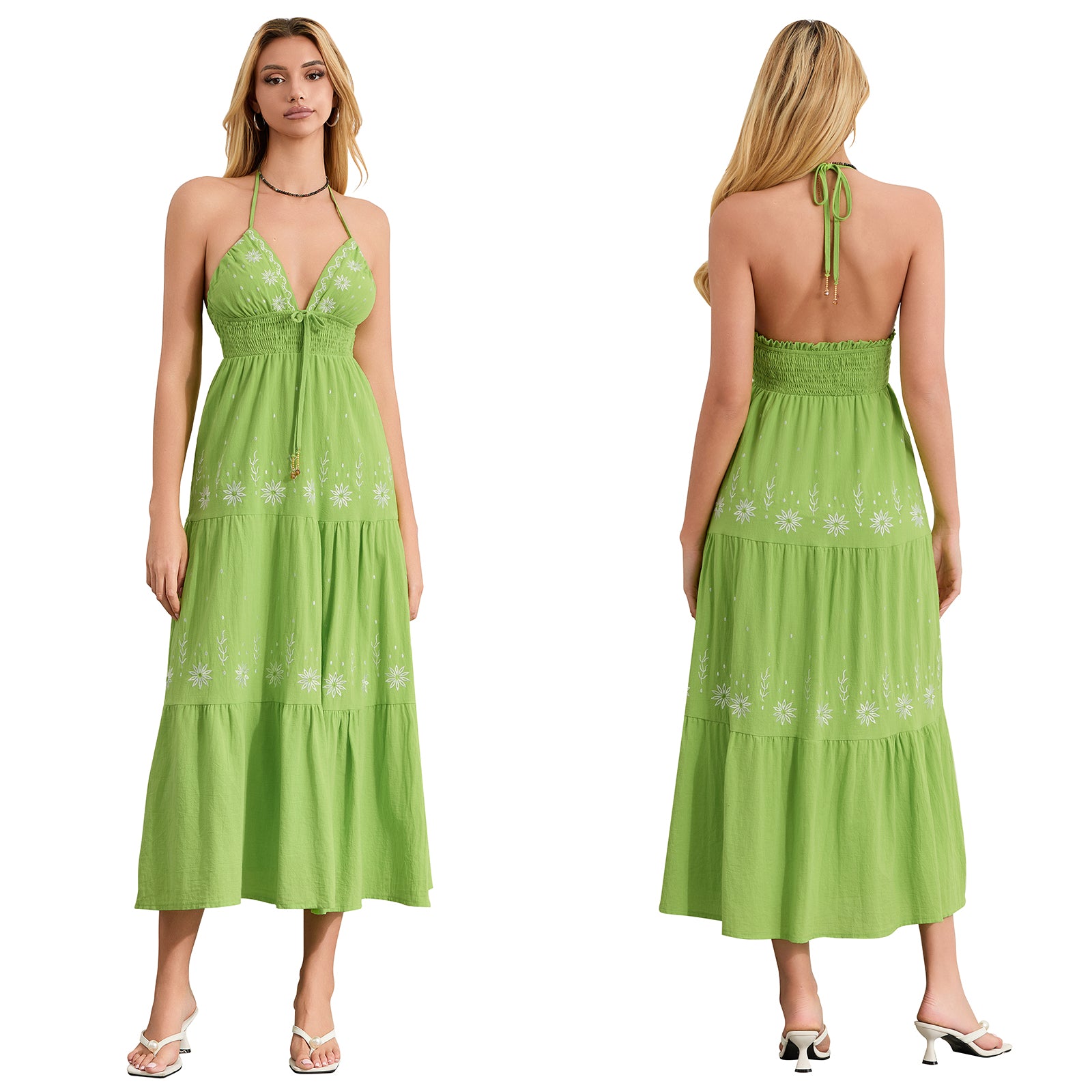 Vestido Longo Feminino com Bordado Floral