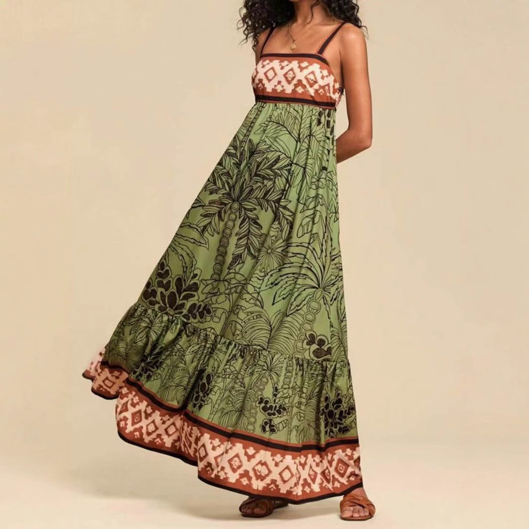 Vestido Midi com Alças Finas e Estampa Tropical de Coqueiros