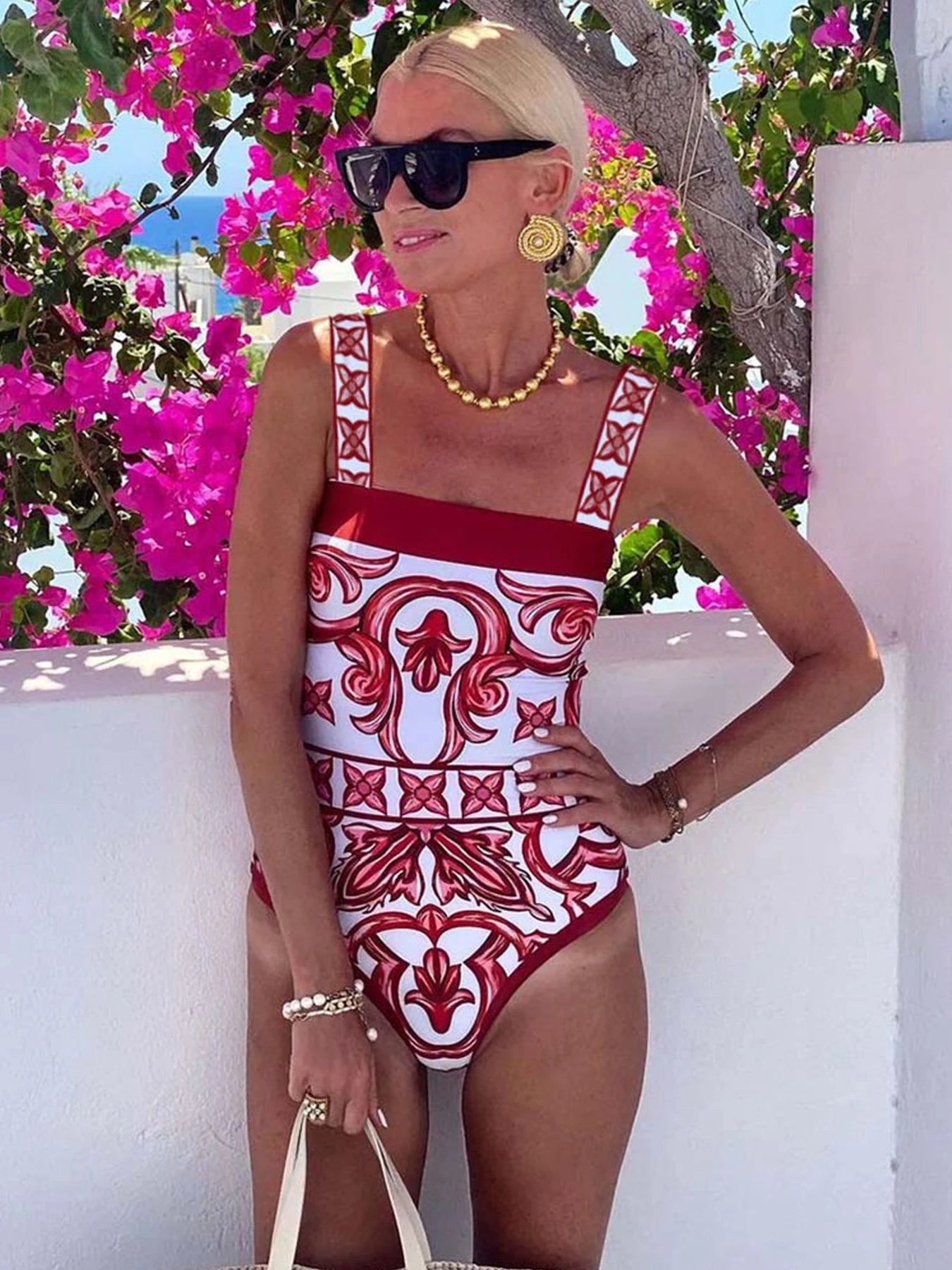 Maiô Étnico Estampado com Sarong Cintura Alta