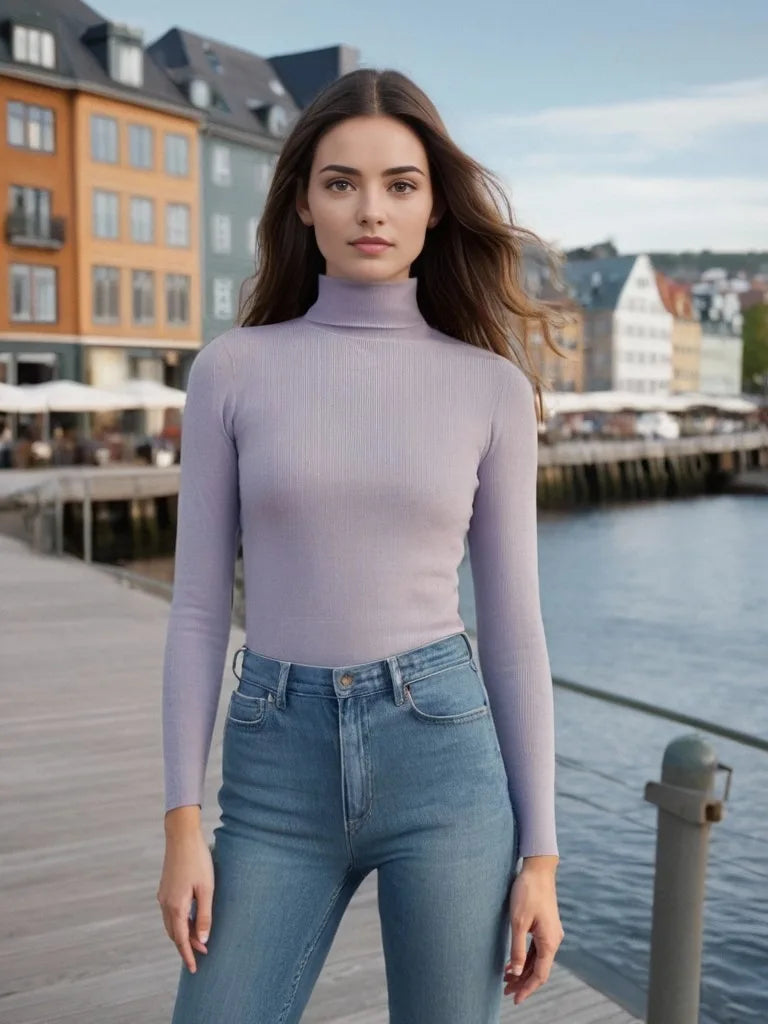 Suéter Feminino de Gola Alta em Malha