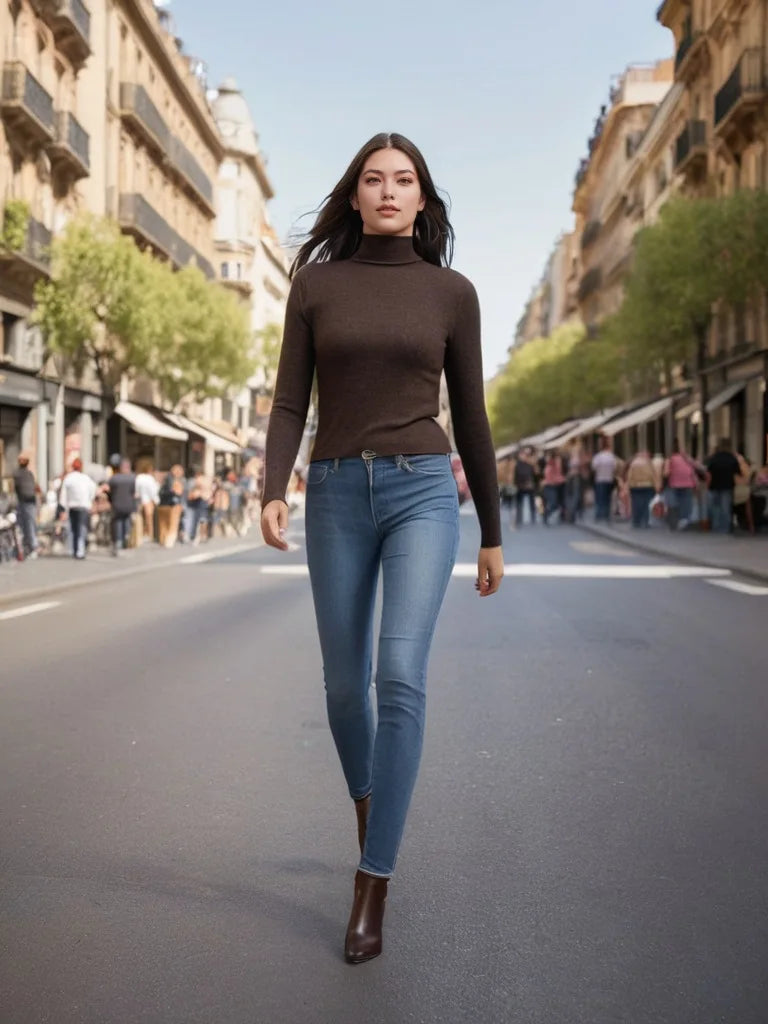 Suéter Feminino de Gola Alta em Malha