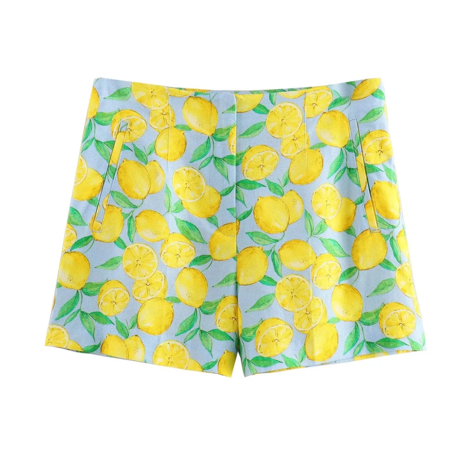 Shorts Femininos de Linho com Estampa de Frutas-22