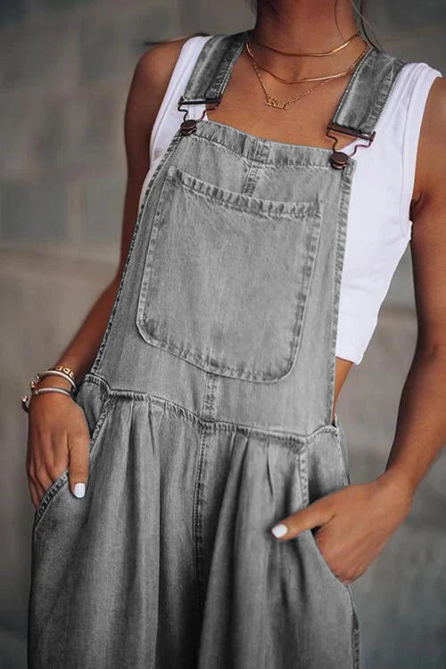 Macacão Jeans Boho Feminino de Perna Larga