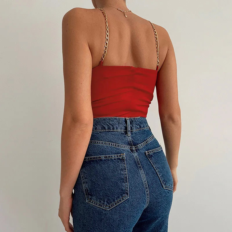 Top Cropped Vermelho com Alças de Corrente