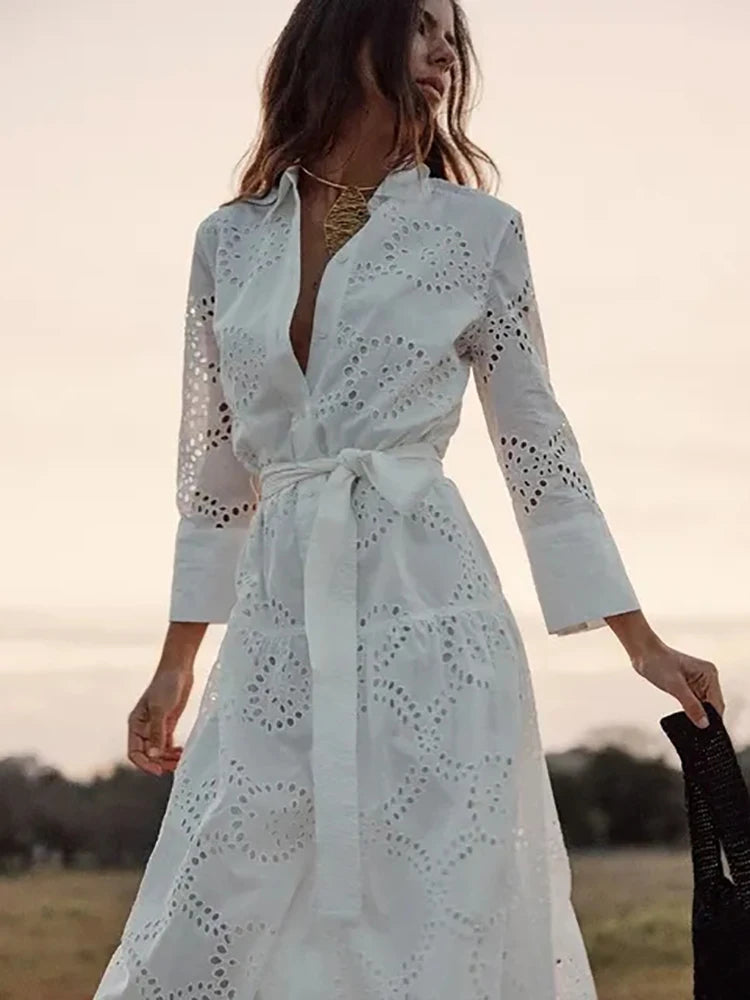 Vestido de Laise Branco Midi