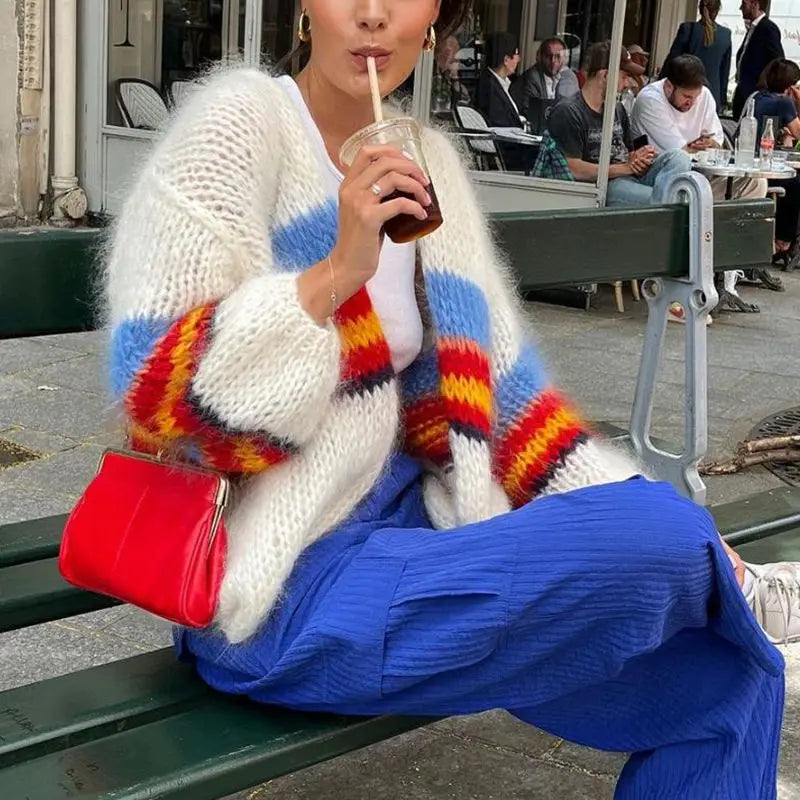 Cardigan Branco com Listras