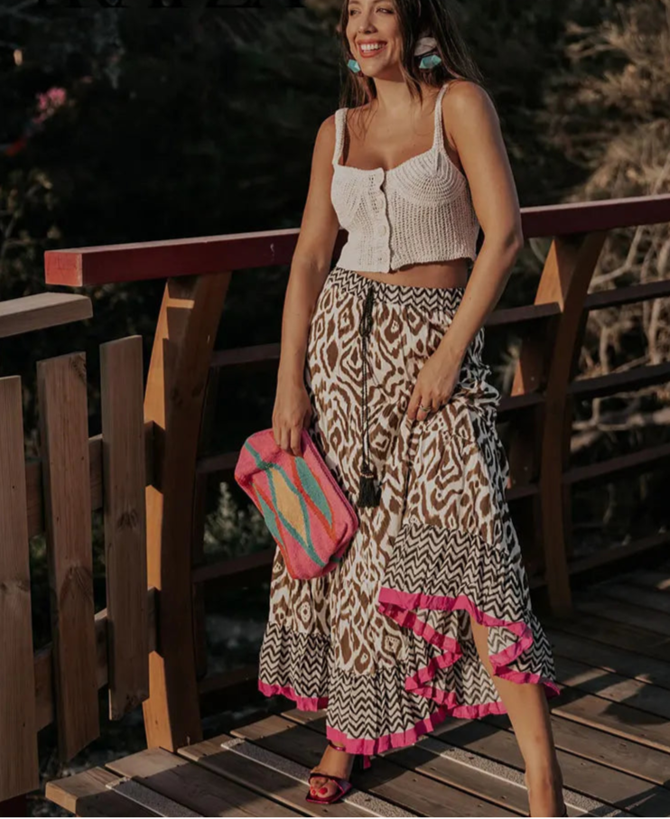 Saia Longa Boho com Estampa de Marmorizada