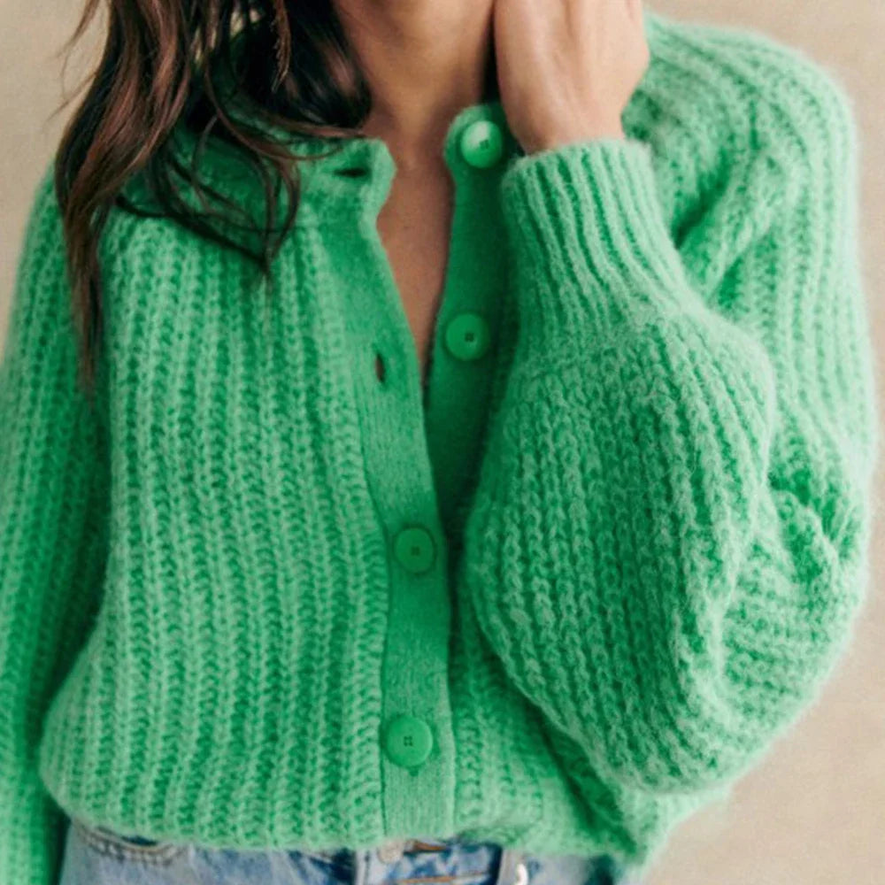 Thorn Tree-Cardigã feminino monocromático de malha, suéteres vintage, botão casual, gola redonda, jaqueta solta, tops, outwear, primavera, outono, Y2K, 2022