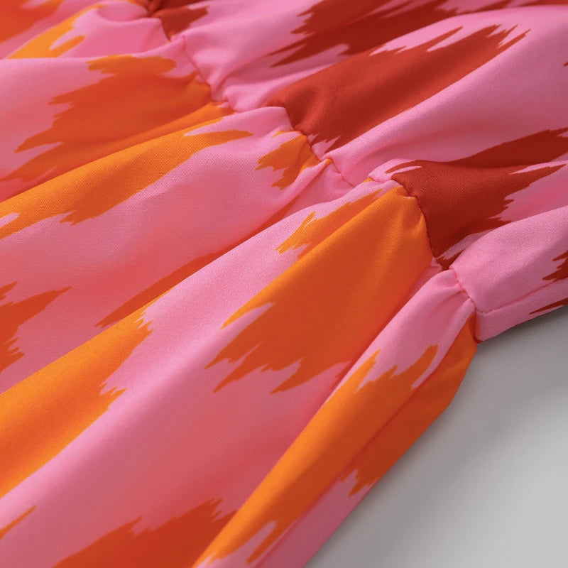 Produto Vestido estampado em retalhos para mulheres, gola redonda chique, vestidos grandes sem mangas, férias femininas, nova moda, verão 2024 - 1