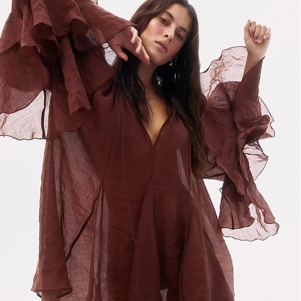 2025 moda nova feminina casual design elegante com estilo europeu e americano versátil manga longa plissado borda vestido