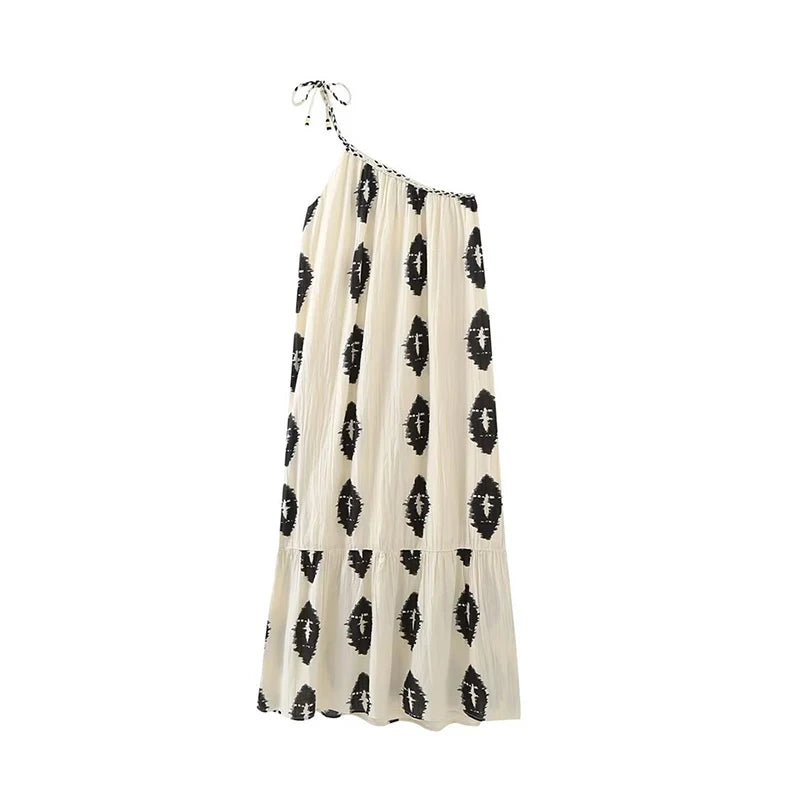 Vestido Midi Assimétrico com Estampa Elegante