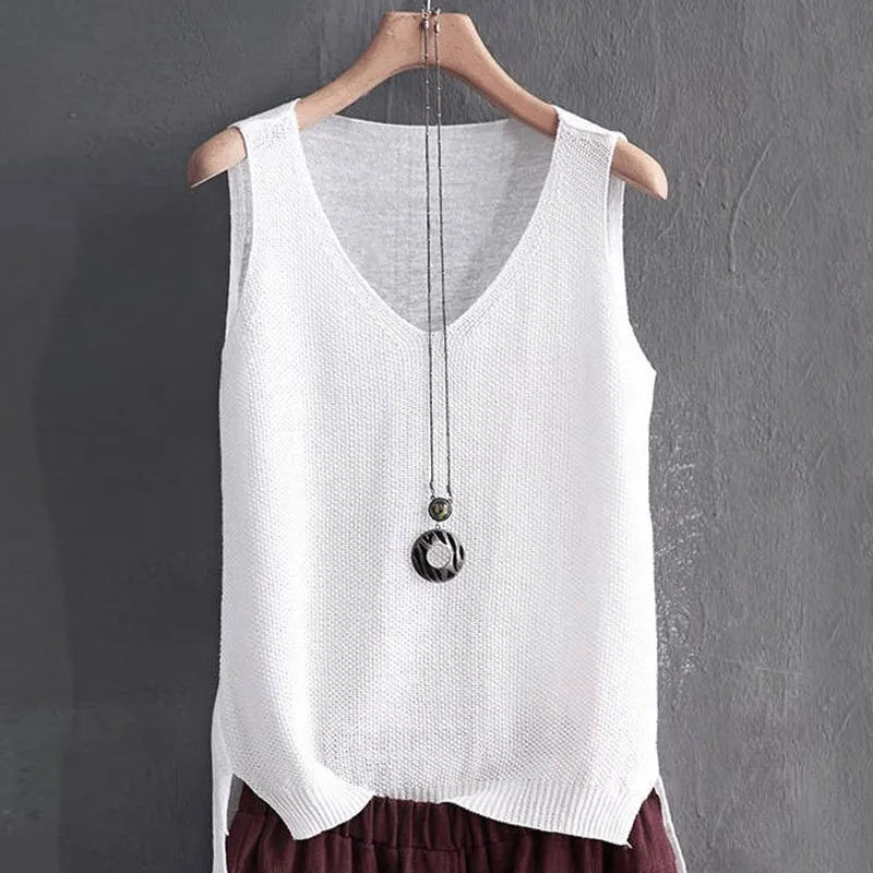 Blusa Feminina Sem Mangas com Gola V