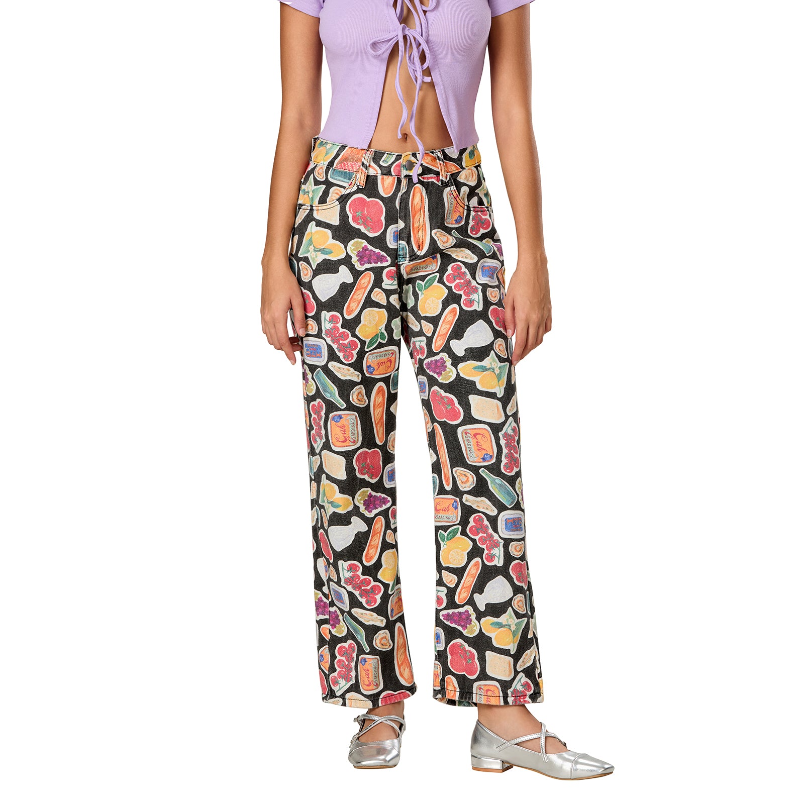 Calça Jeans Feminina Estampada de Frutas