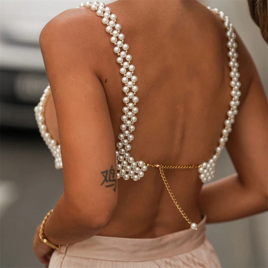 Top Cropped Barcelona de Pérolas Elegante