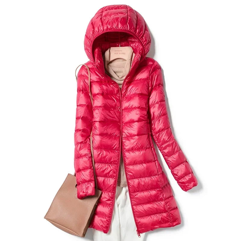 Mulheres de inverno fino para baixo casacos remover com capuz parka cor sólida feminino longo luz fina outerwear senhora moda quente puffer jaquetas