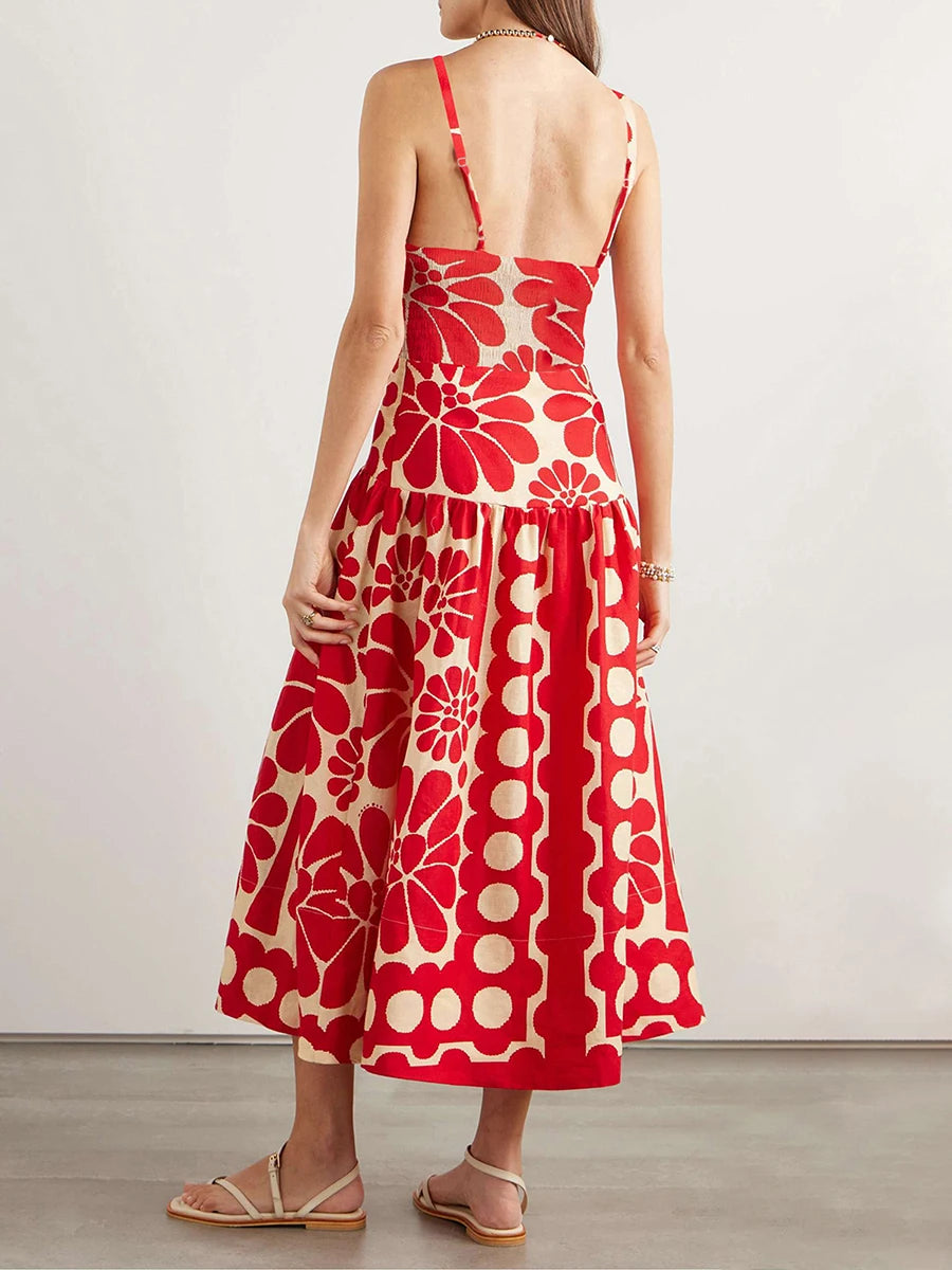 Meihuida-Vestido sem mangas com alça de spaghetti feminino, estampa floral, sem encosto, festa, férias, coquetel, streetwear de praia, verão