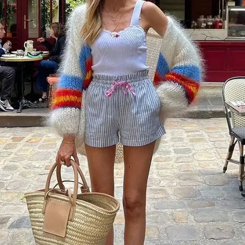 Cardigan Branco com Listras