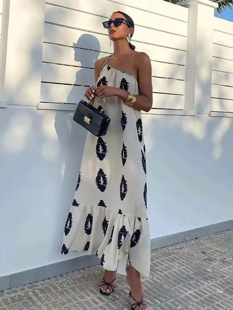 Vestido Midi Assimétrico com Estampa Elegante