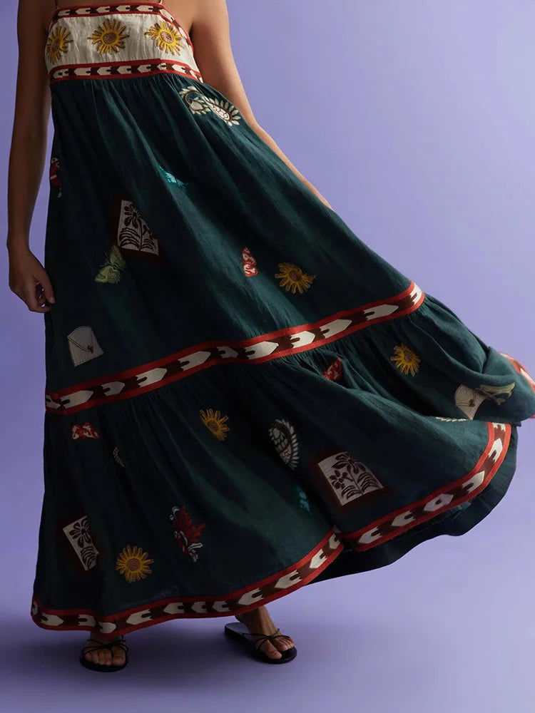 Vestido Longo Estampado Sem Mangas