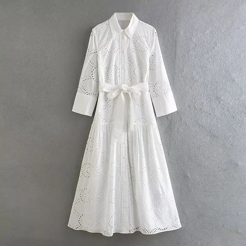 Vestido de Laise Branco Midi